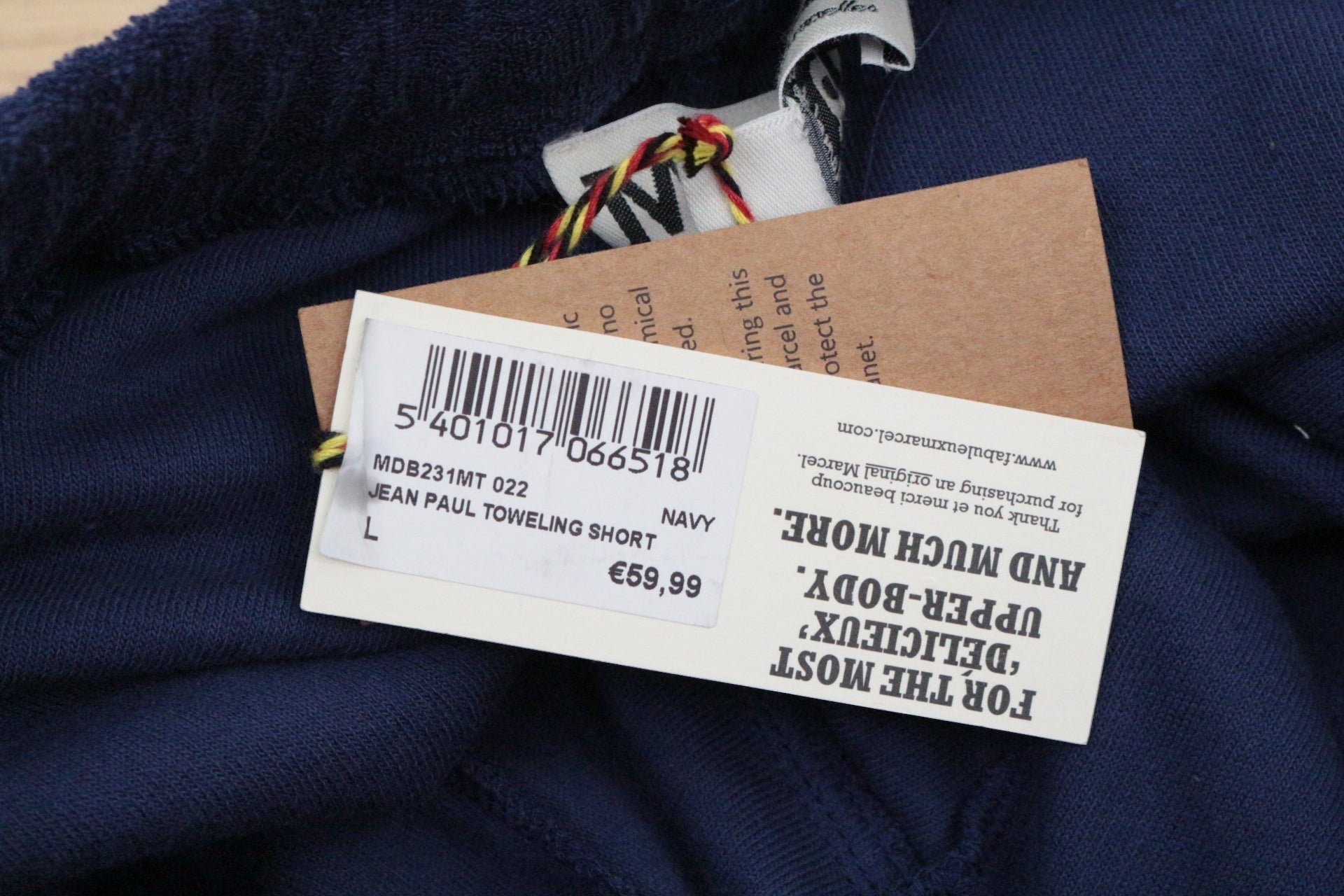 Short homme Marcel bleu marine en éponge 100% coton bio, modèle Jean Paul, neuf avec étiquette chez Frippindealz