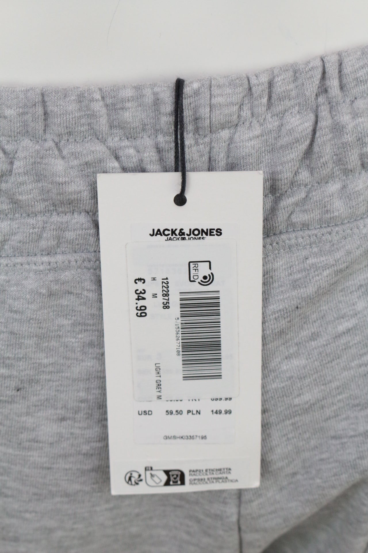 Short Frippindealz Jack & Jones gris chiné en molleton, neuf avec étiquette d'origine, taille M.