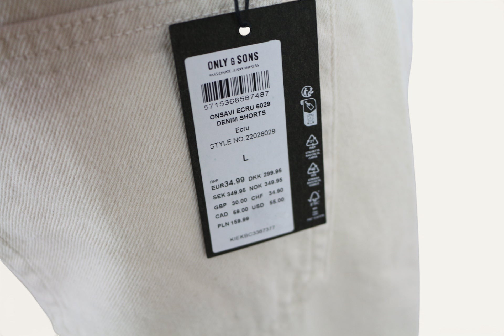 Short en jean écru 100% coton Frippindealz, modèle Only & Sons ONSAVI neuf avec étiquette
