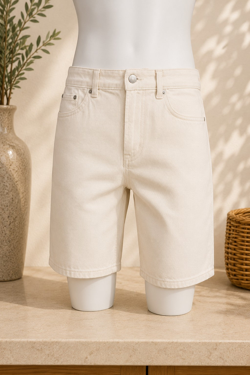 Short en jean écru Frippindealz, modèle Only & Sons ONSAVI en coton, coupe droite, neuf avec étiquette.