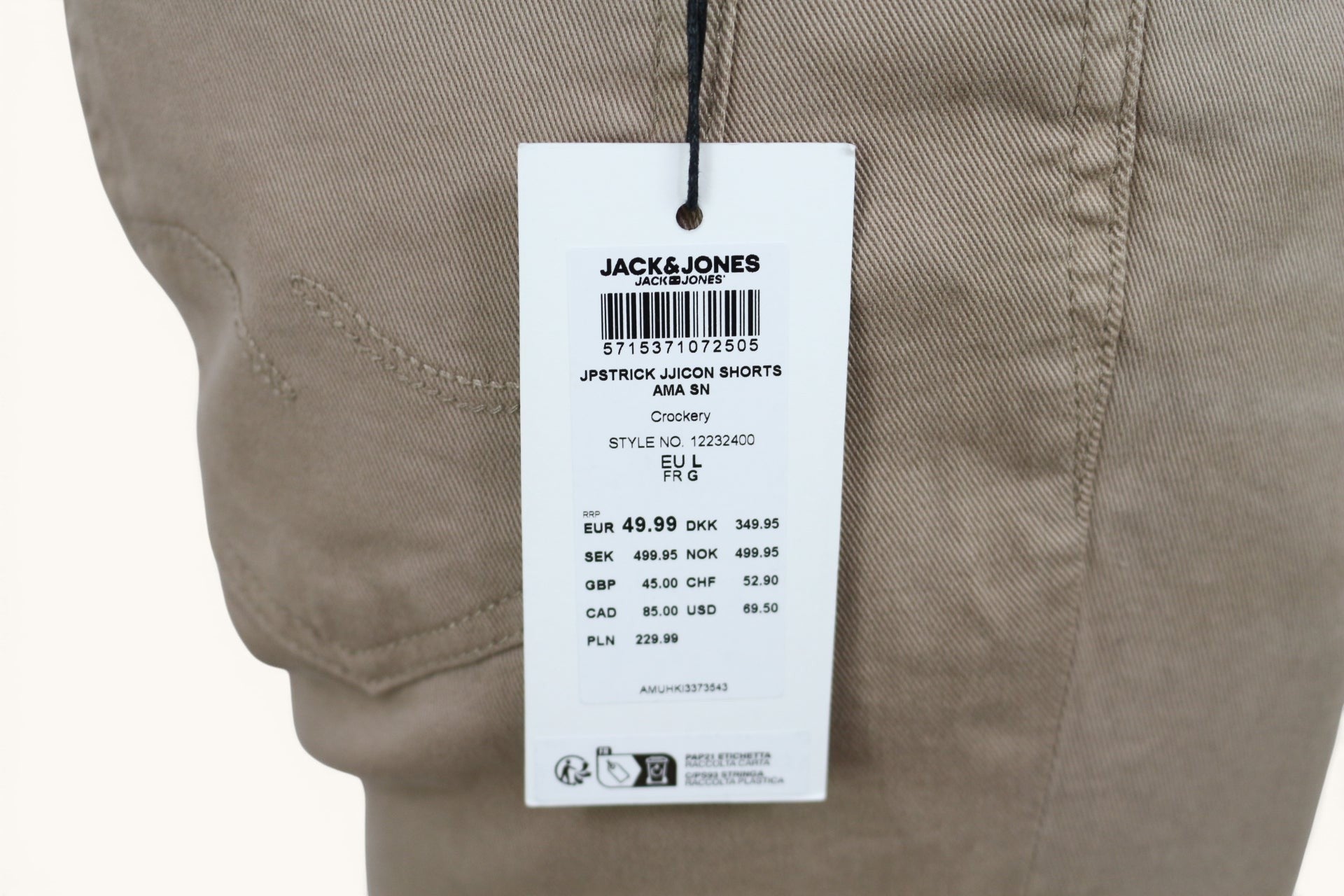 Short en jean beige sable Frippindealz de marque Jack & Jones, coupe regular, neuf avec étiquette