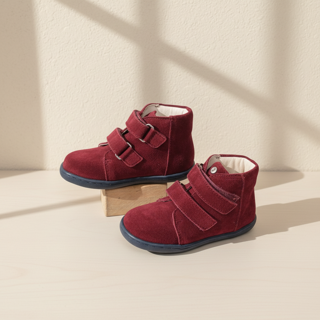 Sneakers montantes Frippindealz en cuir bordeaux pour enfant avec fermeture à scratch, taille 22, état neuf.