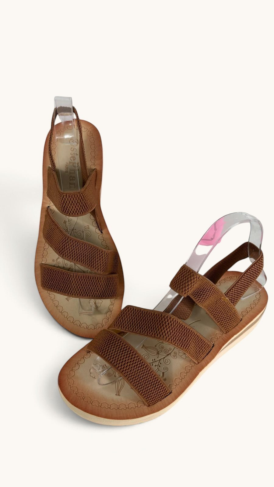Sandales Frippindealz Stephan marron camel en textile élastique avec semelle intérieure à motifs floraux