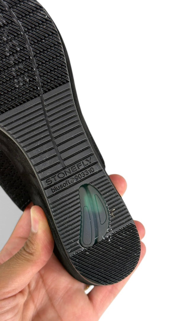 Semelle compensée noire Frippindealz Stonefly avec technologie Blusoft visible pour un confort optimal