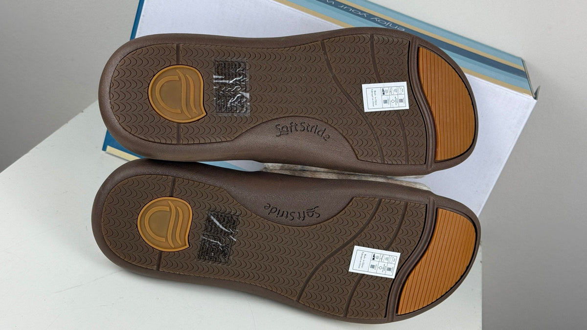 Semelles marron antidérapantes Safe Stride des sandales Frippindealz Strole Den Tartan avec étiquettes