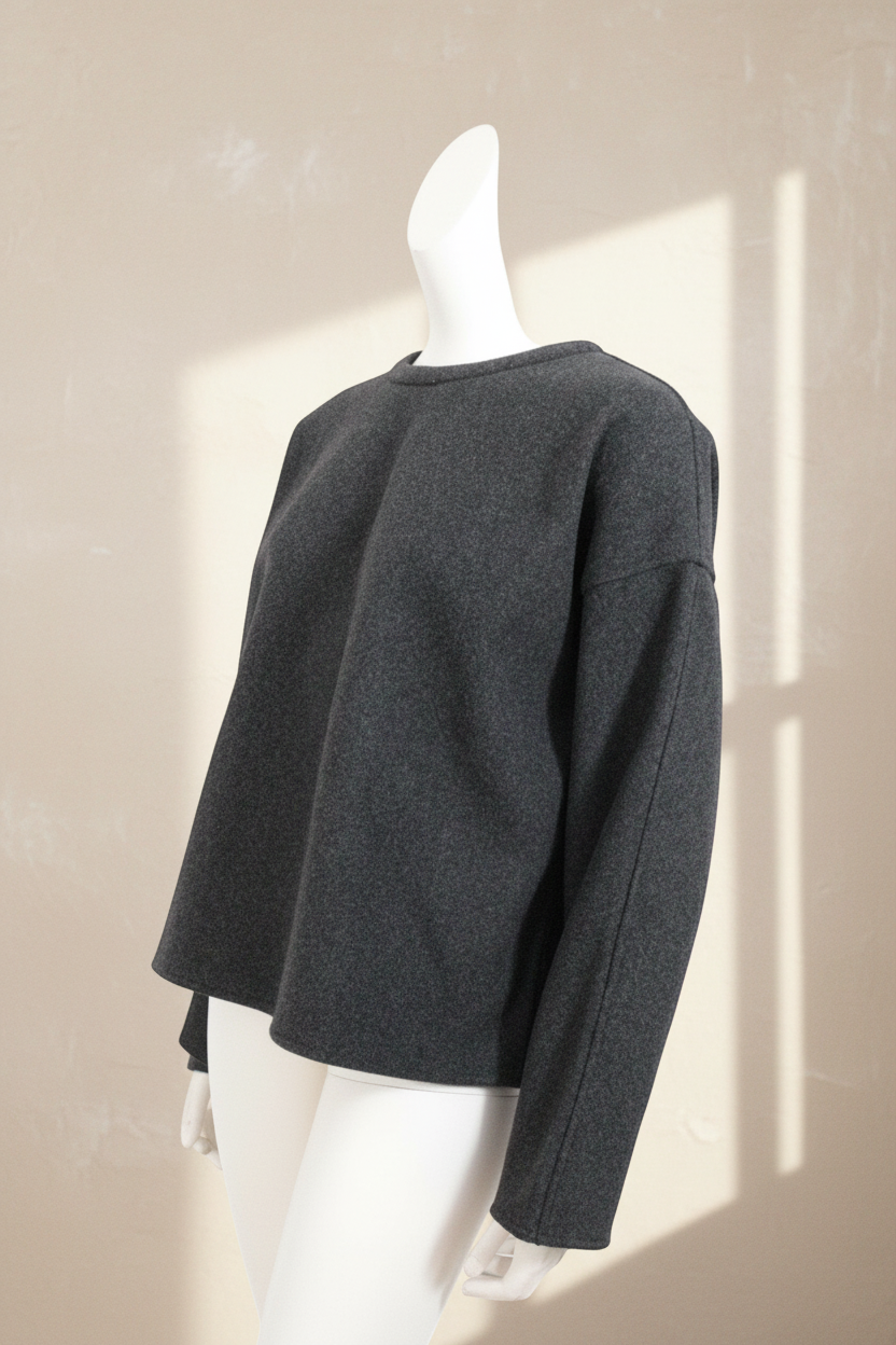 Sweat-shirt gris Oysho en polyester à coupe décontractée sur mannequin, style minimaliste et confortable.