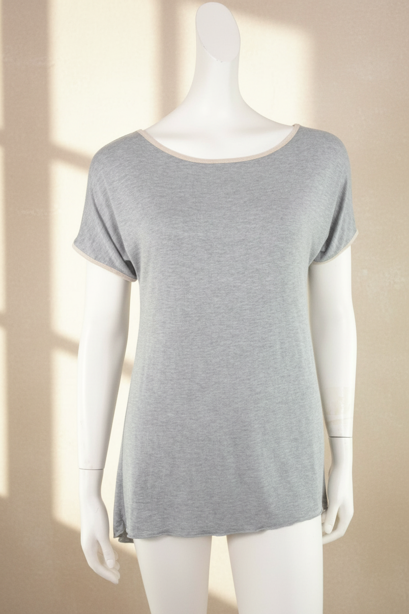 T-shirt Rick Cardona gris fluide en viscose pour femme, coupe décontractée, vendu par Frippindealz