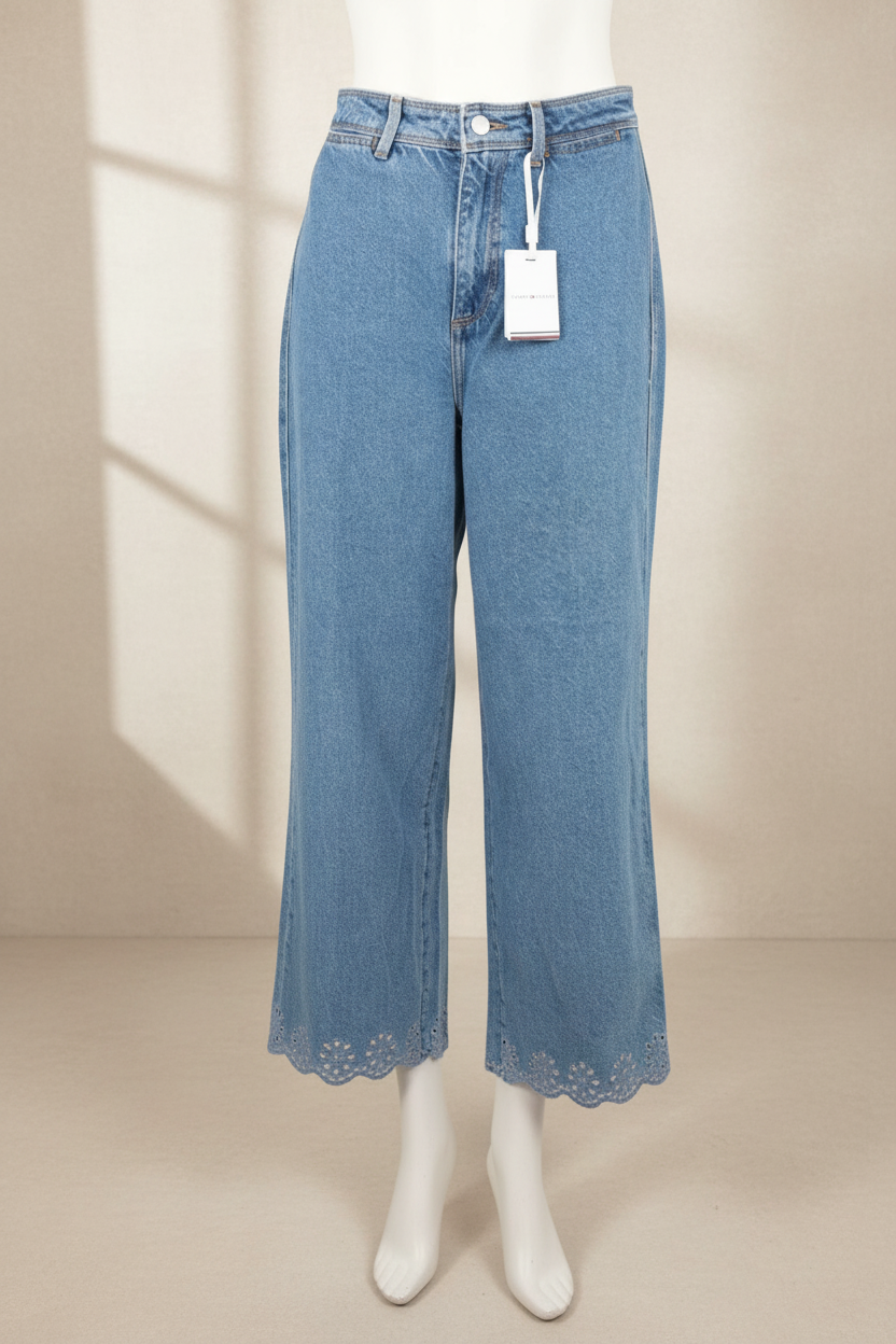 Pantalon bleu Frippindealz Tommy Hilfiger en coton avec coupe large et détails brodés sur les ourlets