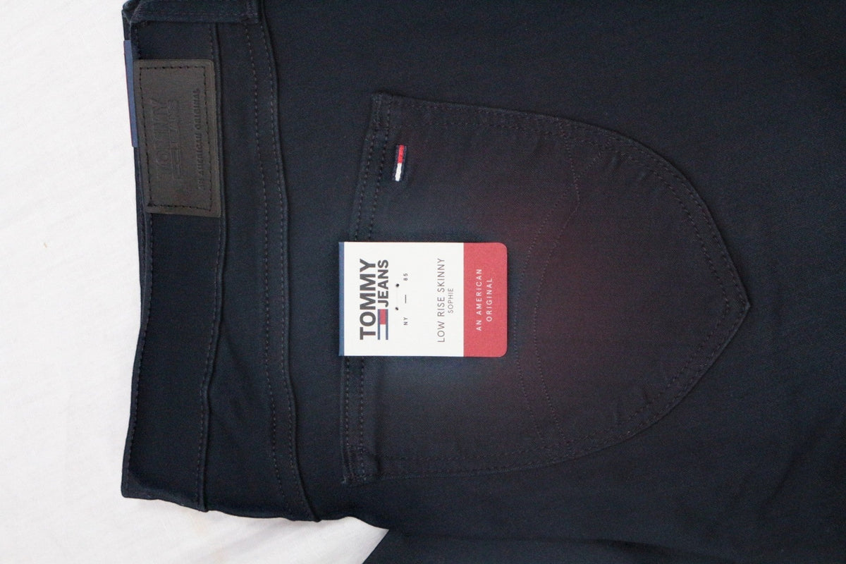 Pantalon skinny bleu marine Frippindealz Tommy Hilfiger Sophie taille basse en coton stretch avec étiquette