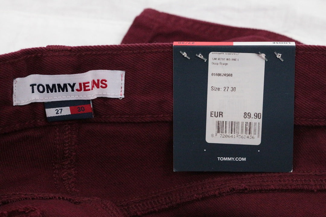 Jean taille haute Frippindealz Tommy Jeans Betsy en coton bordeaux avec étiquette de prix neuve