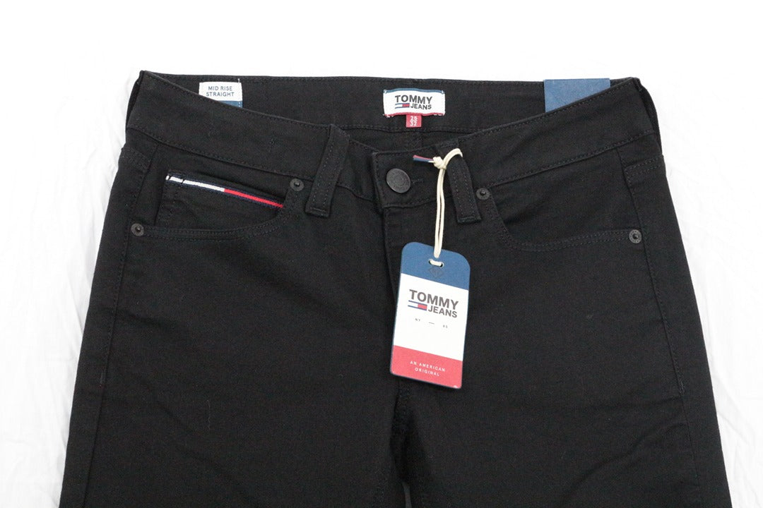 Jean droit noir Frippindealz Tommy Jeans en coton mélangé avec étiquette de marque et détails signature
