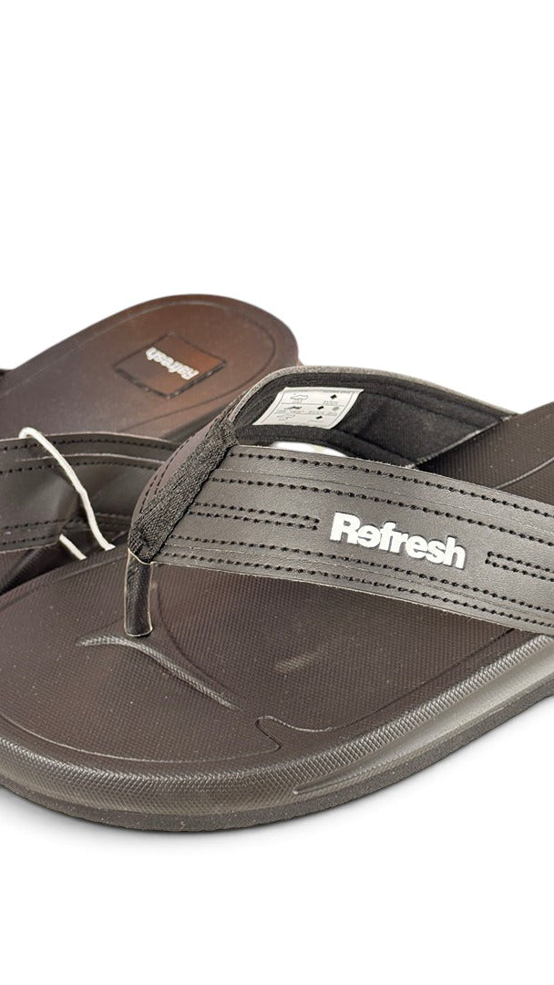 Tongs homme Frippindealz Refresh en cuir synthétique noir avec bride texturée et logo contrasté