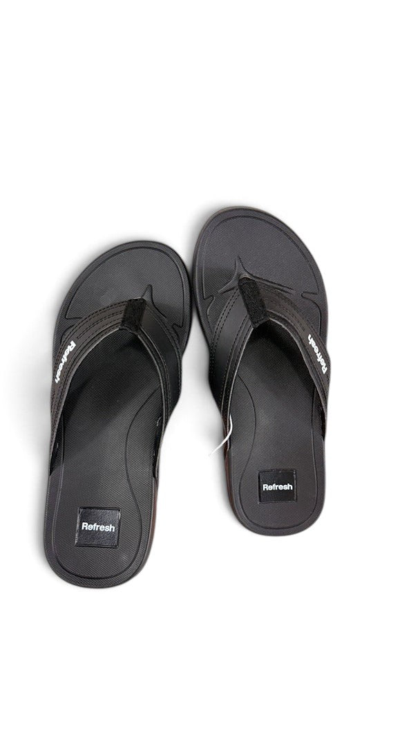 Tongs homme Frippindealz Refresh en simili cuir noir avec bride texturée et logo contrasté