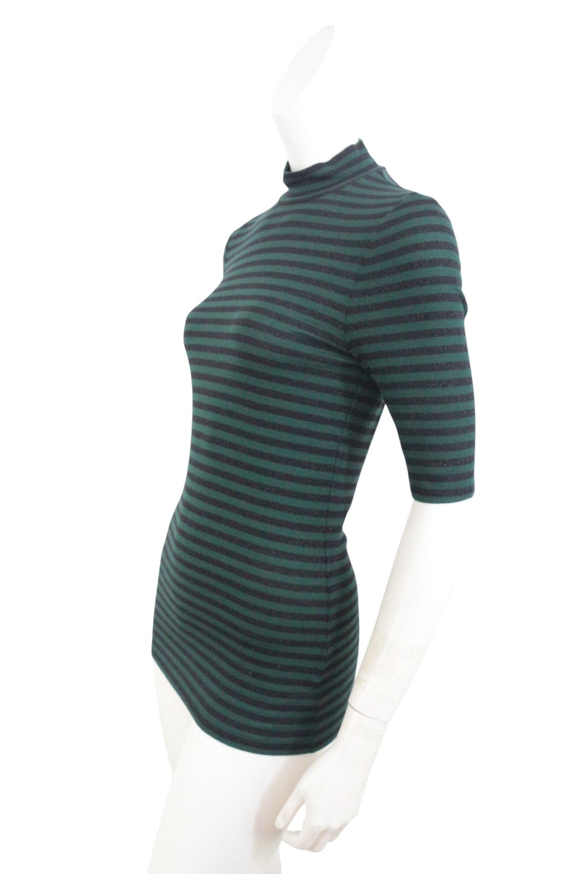Top rayé noir et vert à col montant Hallhuber Donna vendu par Frippindealz, coupe ajustée en viscose et coton