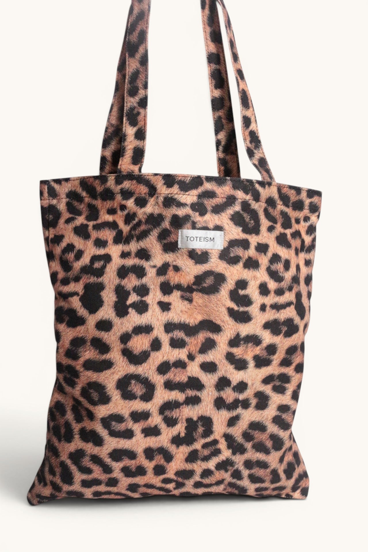 Sac fourre-tout TOTEISM en coton beige avec imprimé léopard, neuf avec étiquette.