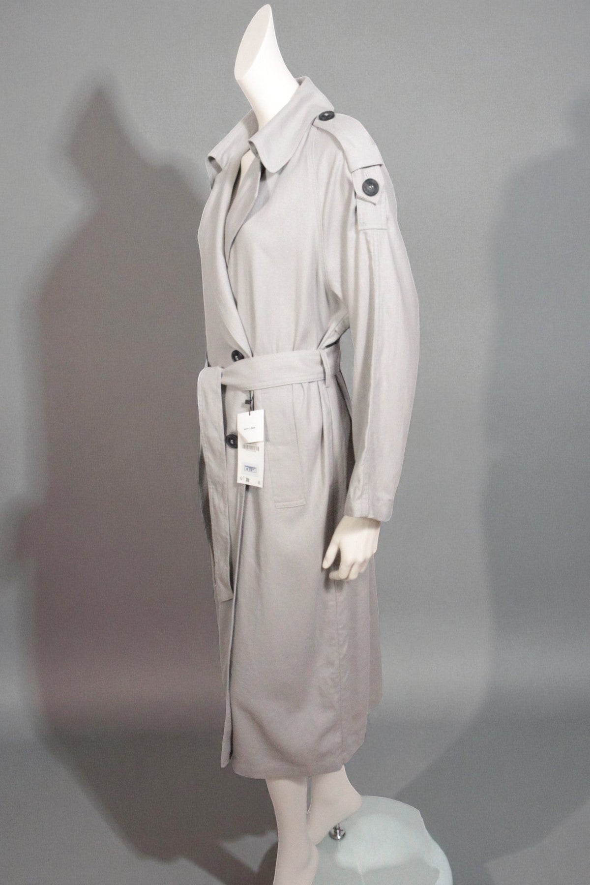 Trench-coat Frippindealz Zara gris clair en mélange de lin et viscose avec ceinture et double boutonnage