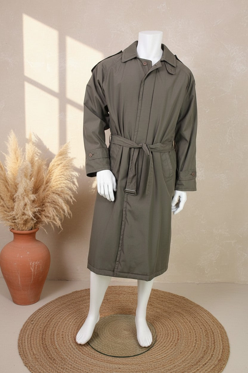 Trench coat vintage Frippindealz John Stevens kaki en coton et polyester avec ceinture ton sur ton