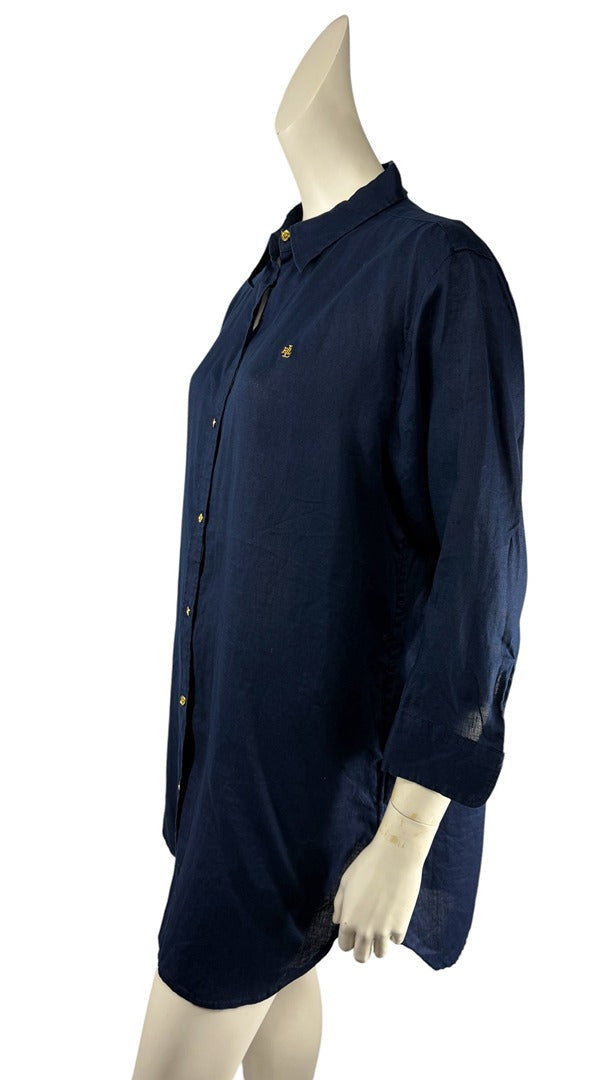 Tunique Frippindealz Lauren Ralph Lauren en lin bleu marine avec col chemise et logo brodé sur la poitrine