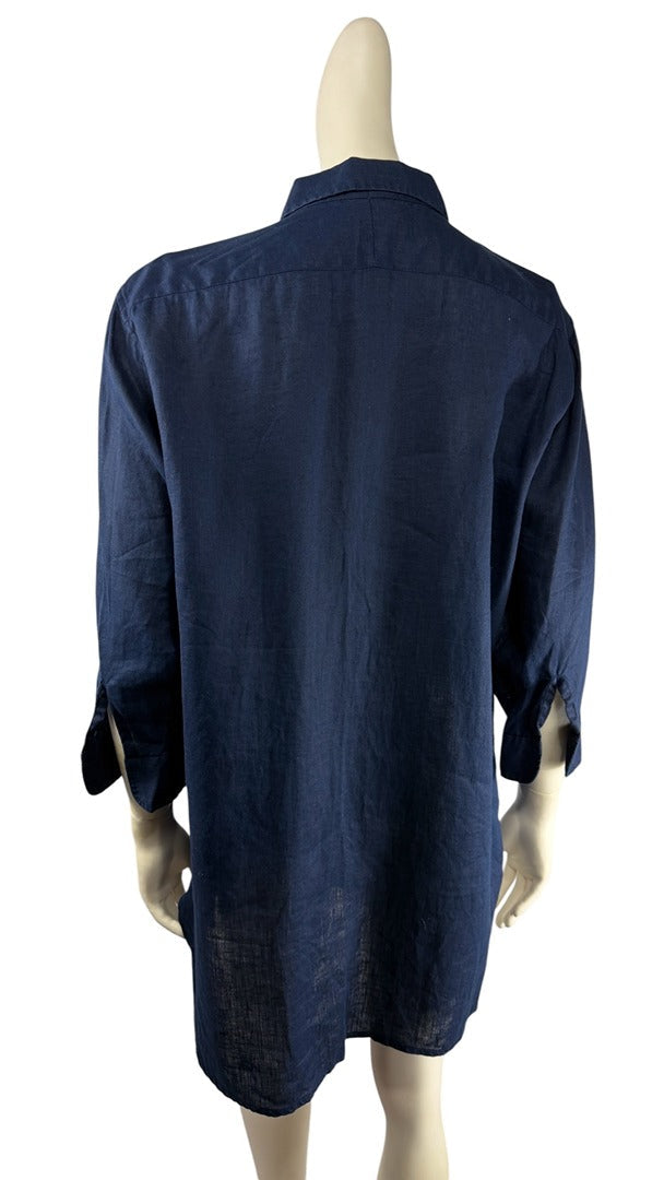 Vue arrière de la tunique longue en lin bleu marine Lauren Ralph Lauren vendue par Frippindealz