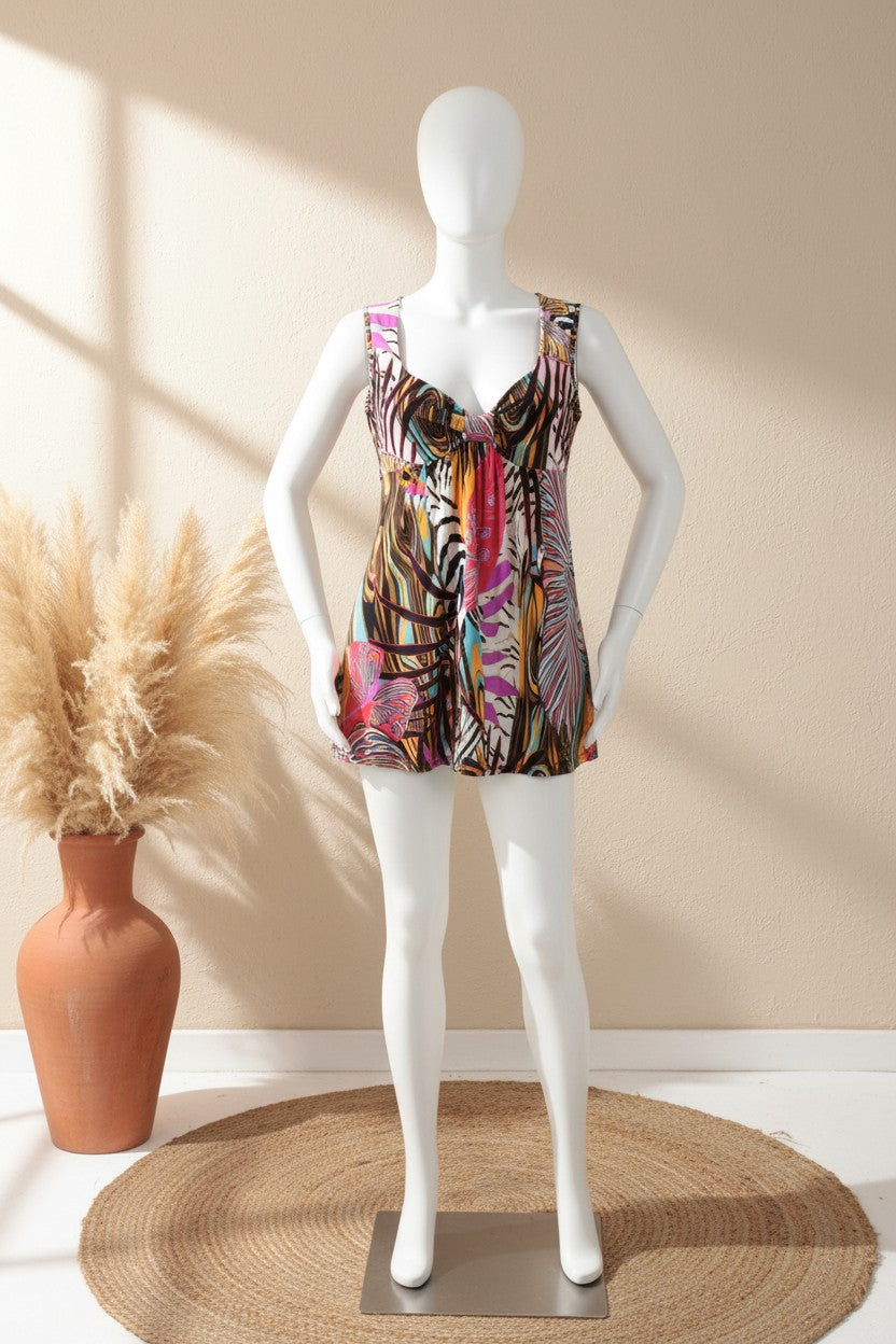 Tunique Frippindealz Patrice Breal multicolore en polyester avec imprimé graphique et décolleté noué sur mannequin