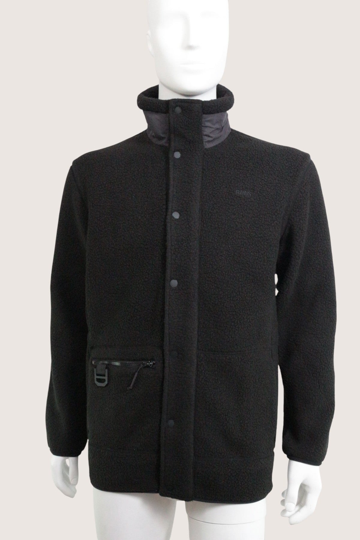 Veste blouson noire Rains en polaire texturée avec fermeture à boutons-pression et poche zippée, style urbain