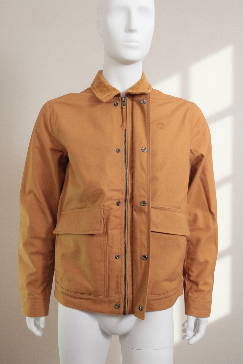 Veste blouson Frippindealz Timberland camel en coton et polyester avec col en velours et poches avant