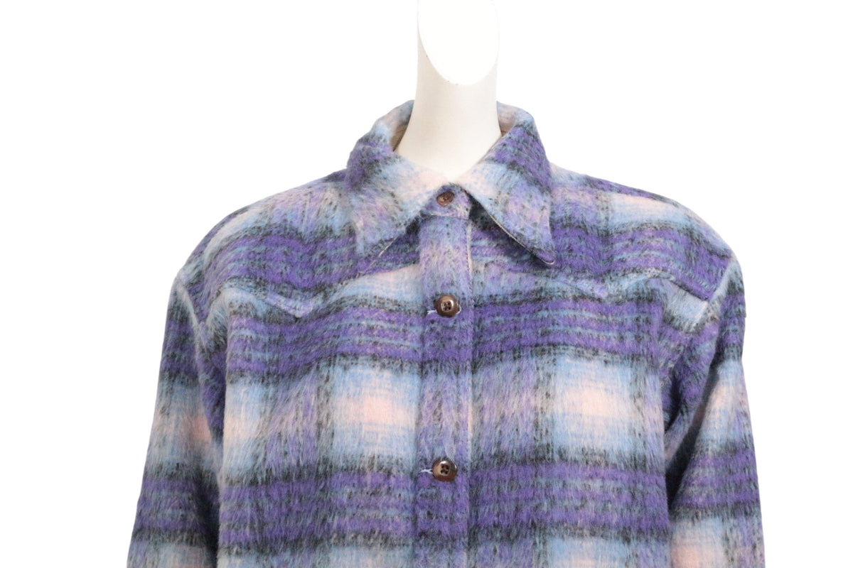 Veste chemise à carreaux Frippindealz en mélange de laine violette et bleue avec col classique et boutons
