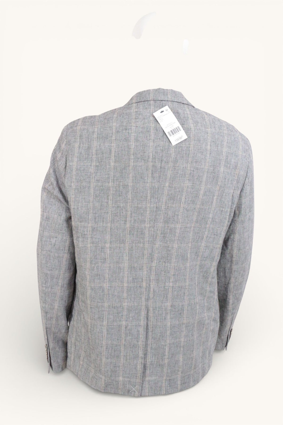 Veste homme Frippindealz en mélange coton et lin gris à carreaux, vue de dos avec étiquette neuve
