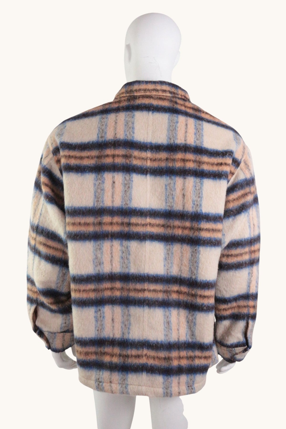 Veste unisexe Frippindealz Levi's à carreaux beige en mélange de laine et polyester, vue de dos sur mannequin