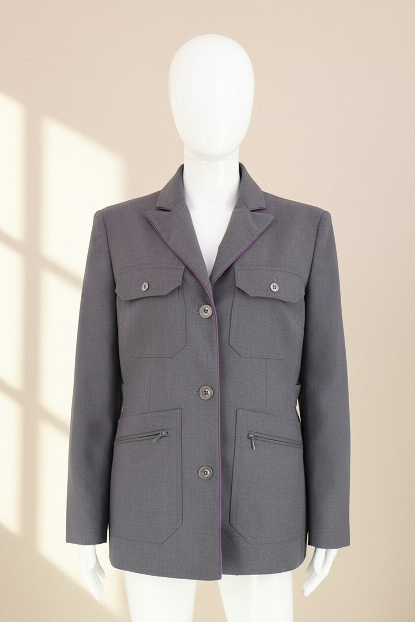 Veste militaire Frippindealz Ox Bridge grise en laine et polyester avec poches à rabat et détails violets