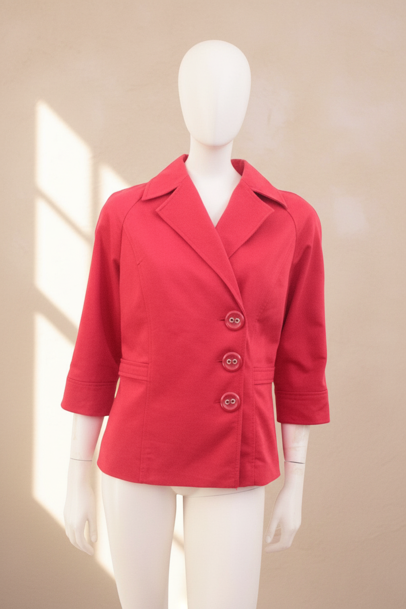 Veste rouge cerise Frippindealz en coton et polyamide avec fermeture croisée à trois boutons sur mannequin