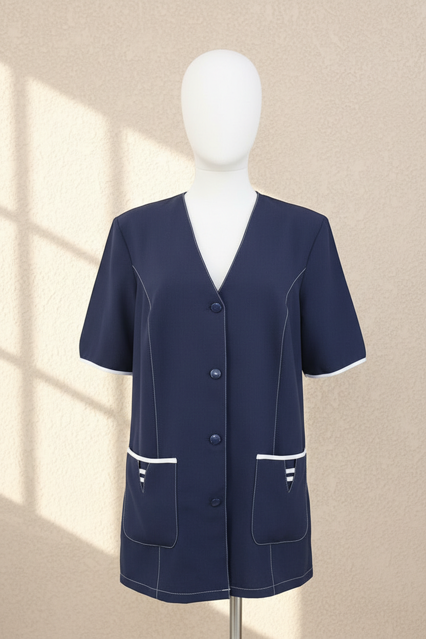 Veste sans manche Frippindealz Afibel bleu marine en polyester avec col V, poches plaquées et détails contrastés