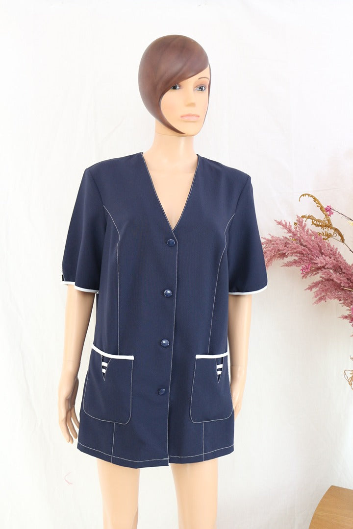 Veste sans manche Frippindealz Afibel bleu marine en polyester avec col V, poches plaquées et détails contrastés