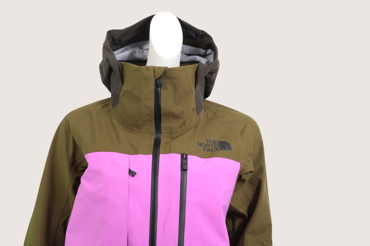Veste de ski Frippindealz The North Face bicolore violet et kaki avec capuche et fermeture zippée