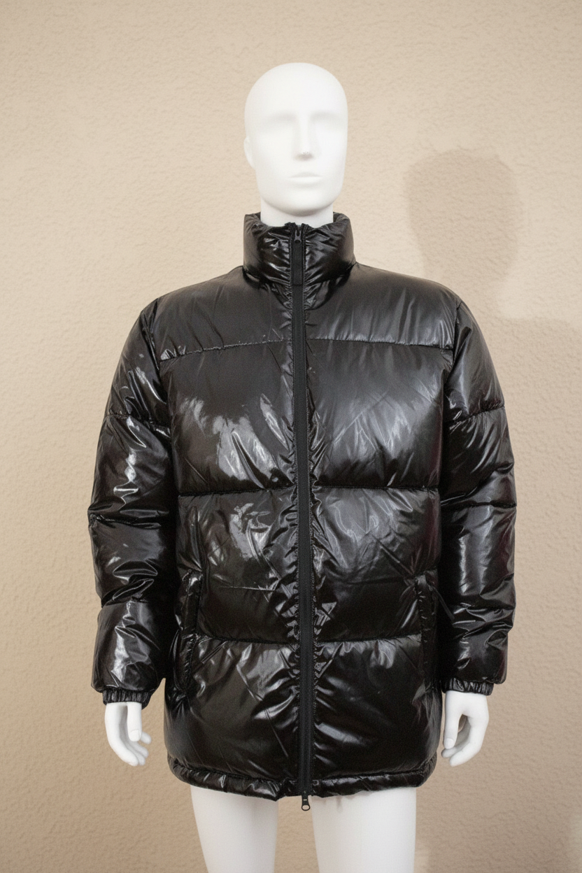 Doudoune unisexe Frippindealz Wesc noire brillante en polyester avec col montant et fermeture zippée