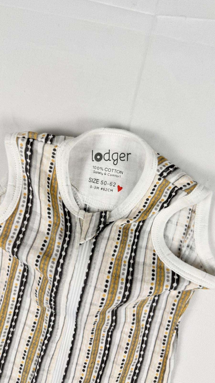 Étiquette de composition et de taille 50-62 de la gigoteuse Lodger en 100 % coton – Frippin'Dealz