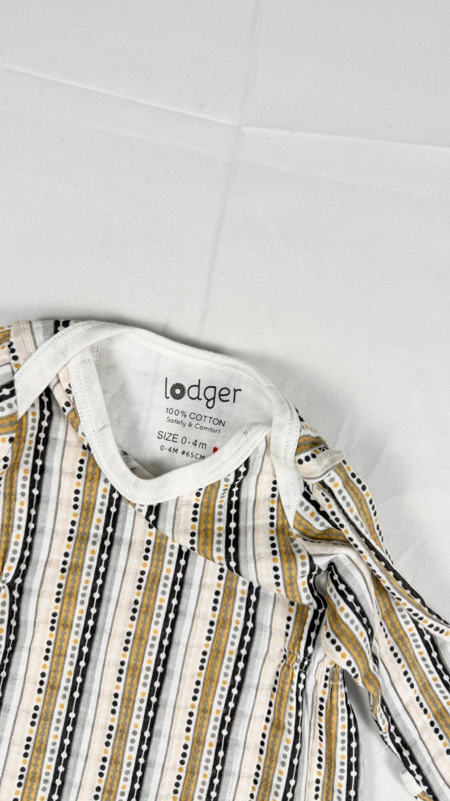 Étiquette de composition 100 % coton, taille 0-4 mois de la gigoteuse Lodger – Frippin'Dealz