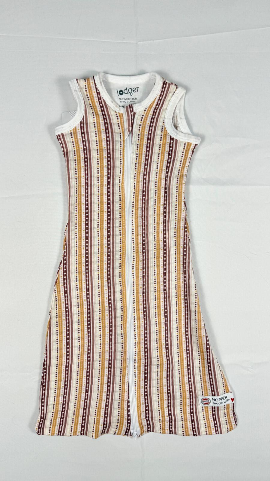 Gigoteuse Lodger Hopper rayée ocre, bordeaux et rose sans manches avec zip central – Frippin'Dealz