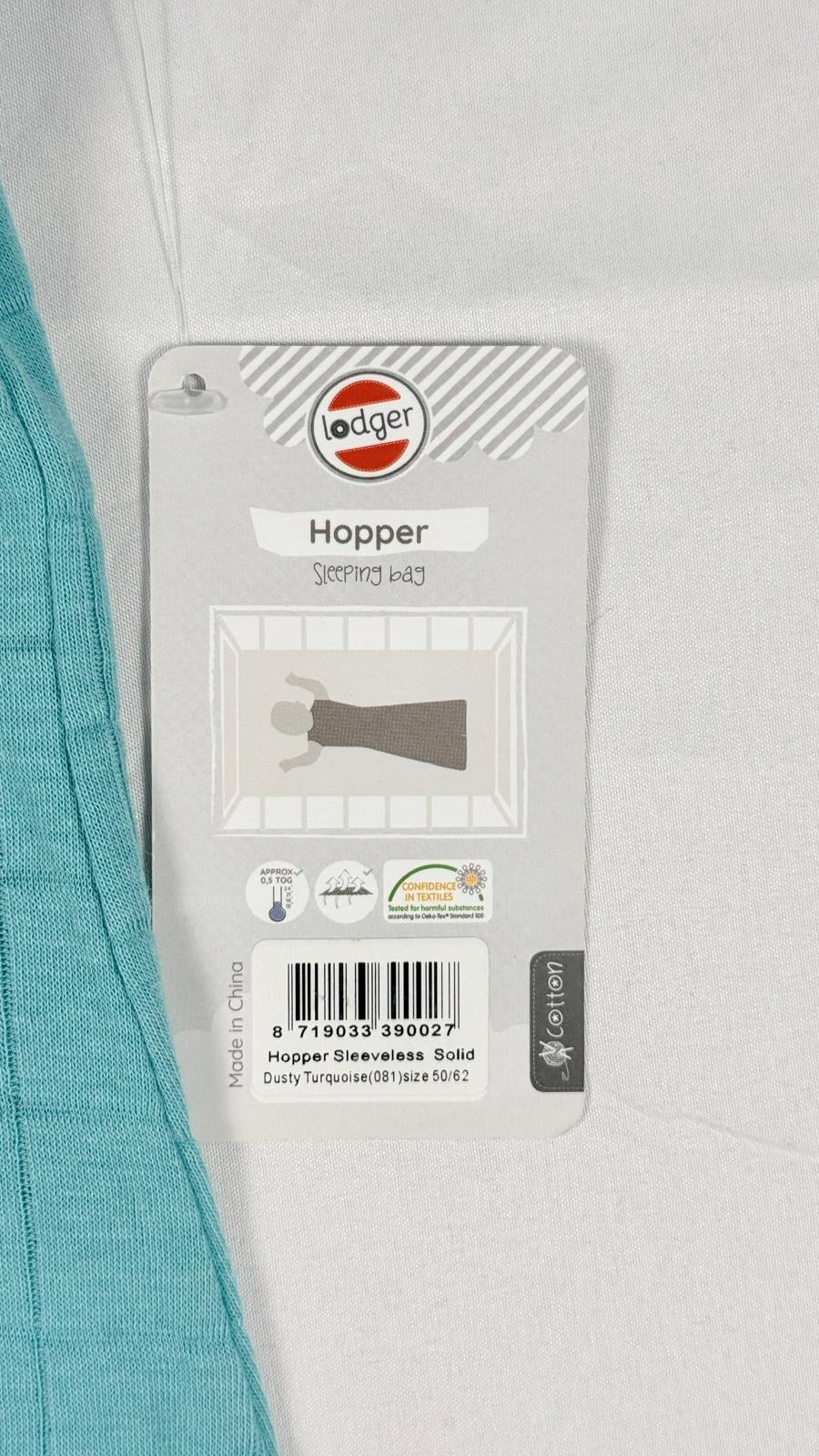 Étiquette produit Lodger Hopper sleeping bag, Dusty Turquoise, taille 50/62 – Frippin'Dealz