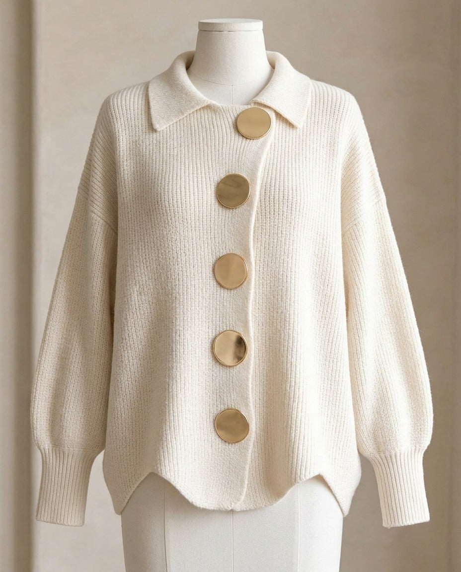 Gilet en maille boutonné col à revers – photo 1 – Frippin'Dealz – photo retouchée par IA