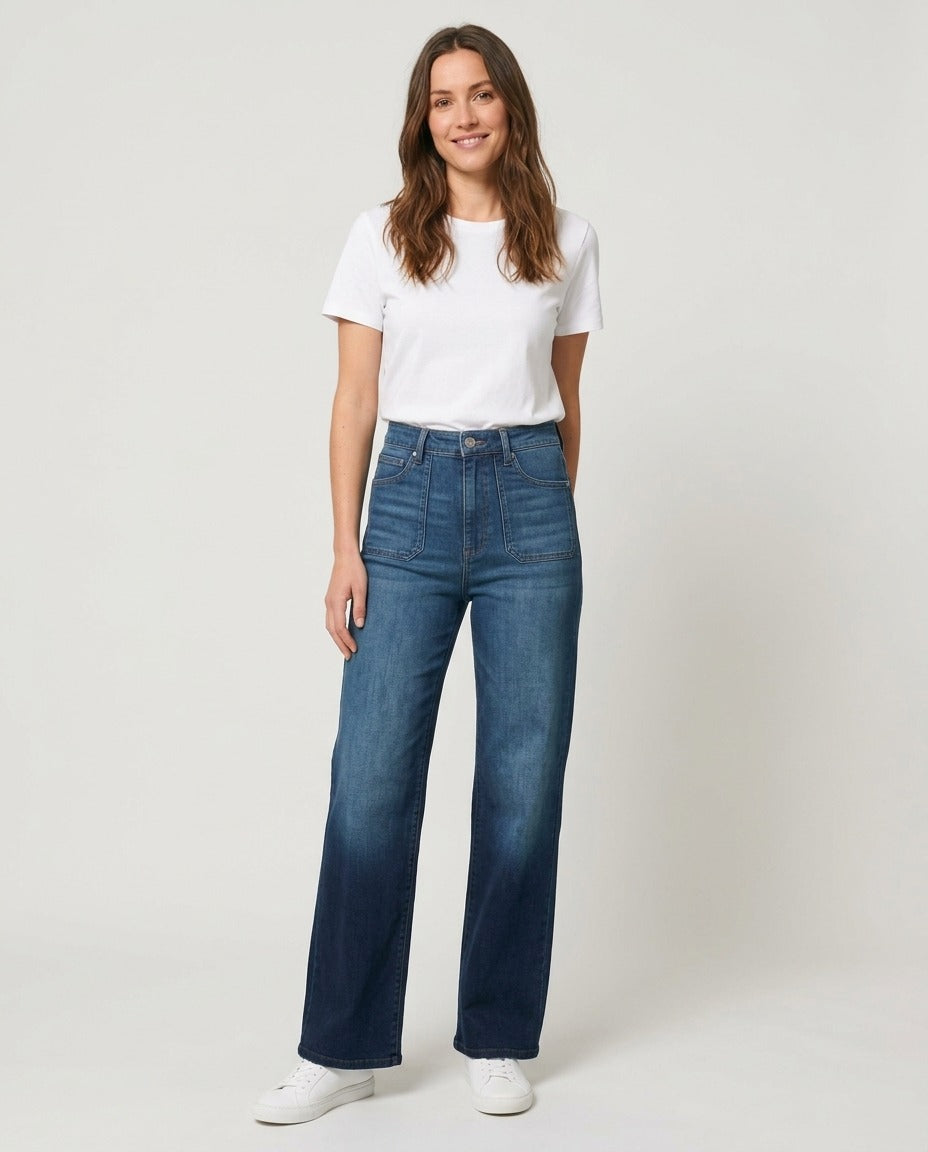 G-Star Raw Jean large taille haute poches plaquées bleu W27 L32 porté – photo générée par IA