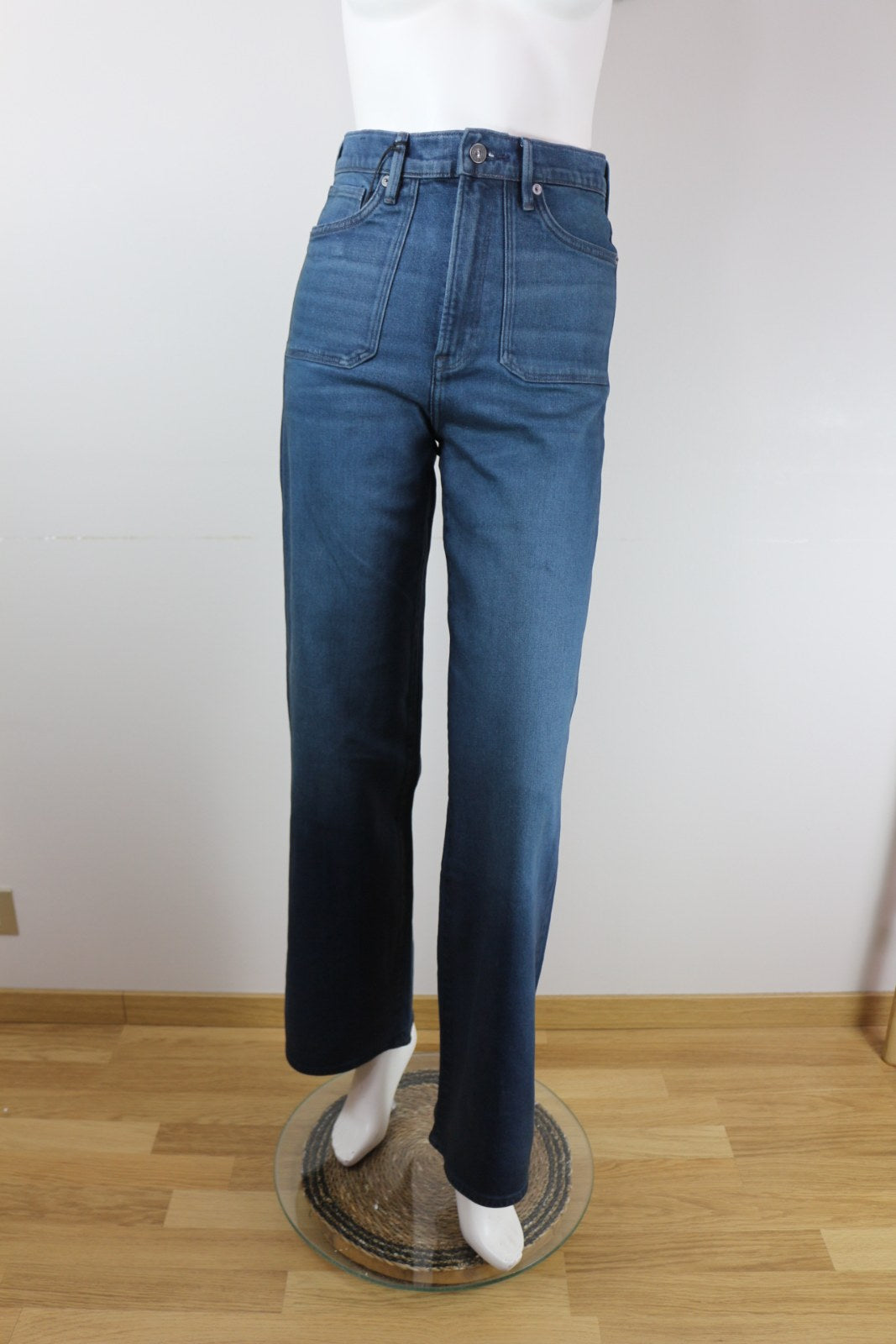 Jean G-Star Raw bleu coupe large taille haute avec poches plaquées, vue de face – Frippin'Dealz