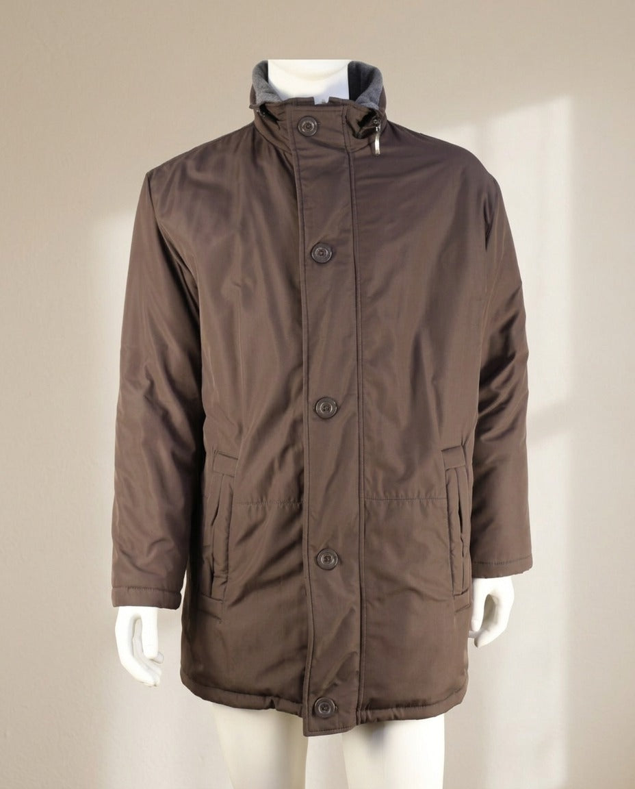 Manteau homme Laurent Cerrer marron avec col montant doublé gris et boutons – Frippin'Dealz