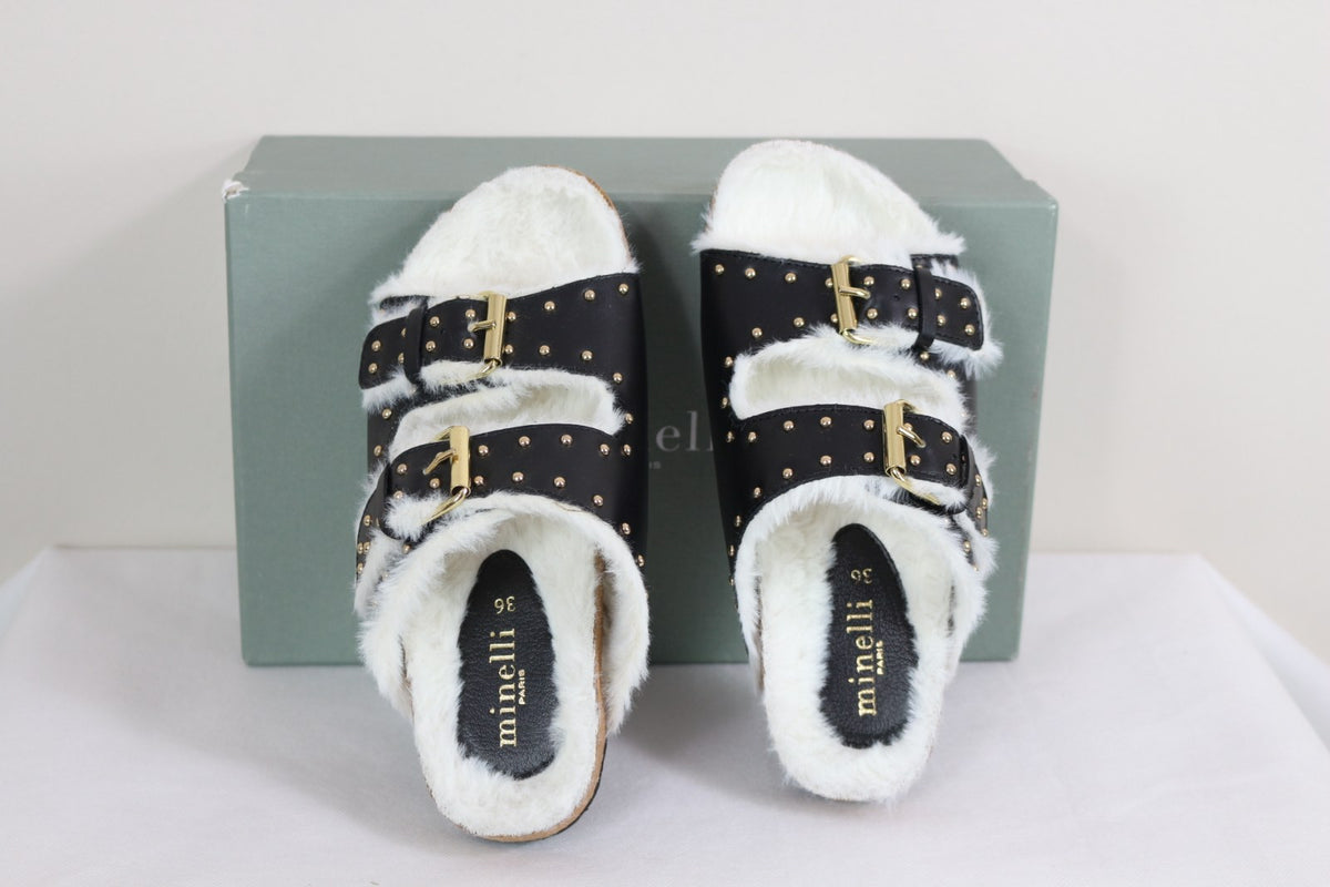 Paire de mules Minelli noires vue du dessus avec semelle intérieure pointure 36 – Frippin'Dealz