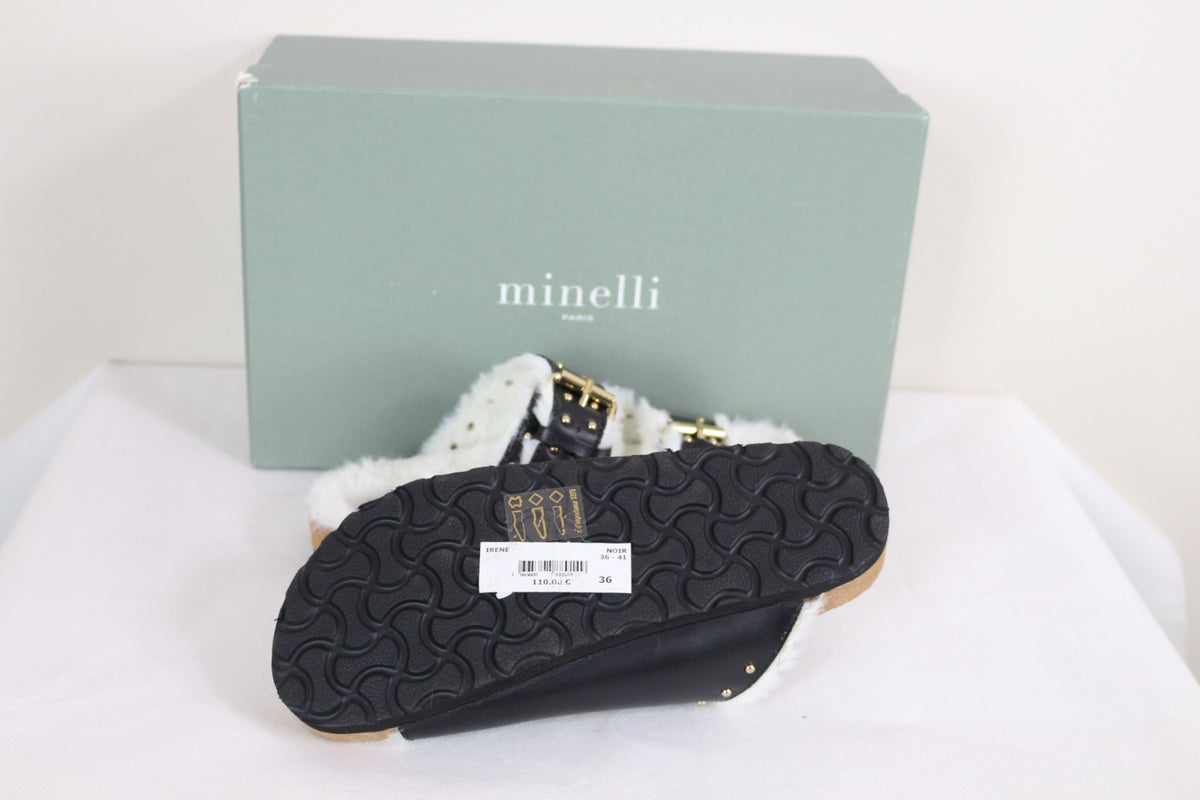 Semelle extérieure noire des mules Minelli Irene avec étiquette prix – Frippin'Dealz