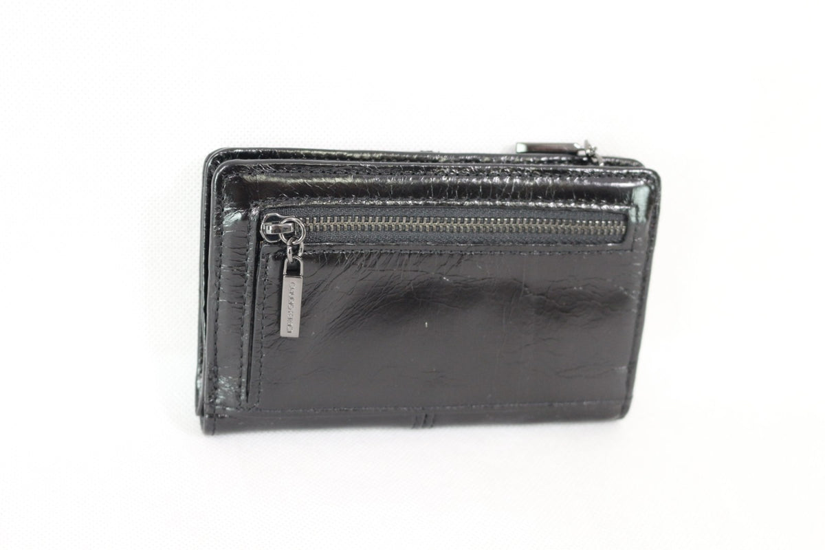 Portefeuille compact Claudio Ferrici noir vu en perspective avec zip latéral – Frippin'Dealz