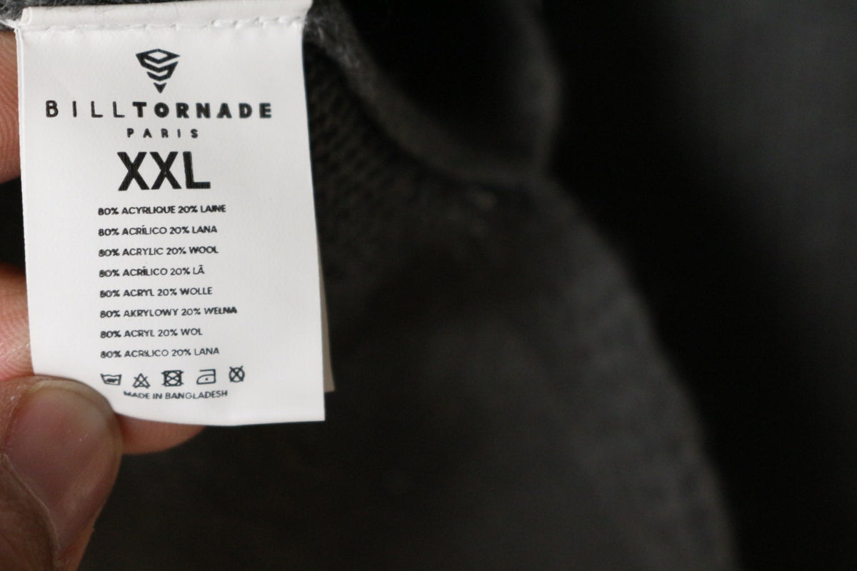 Étiquette de composition du pull Bill Tornade, 80% acrylique 20% laine – Frippin'Dealz