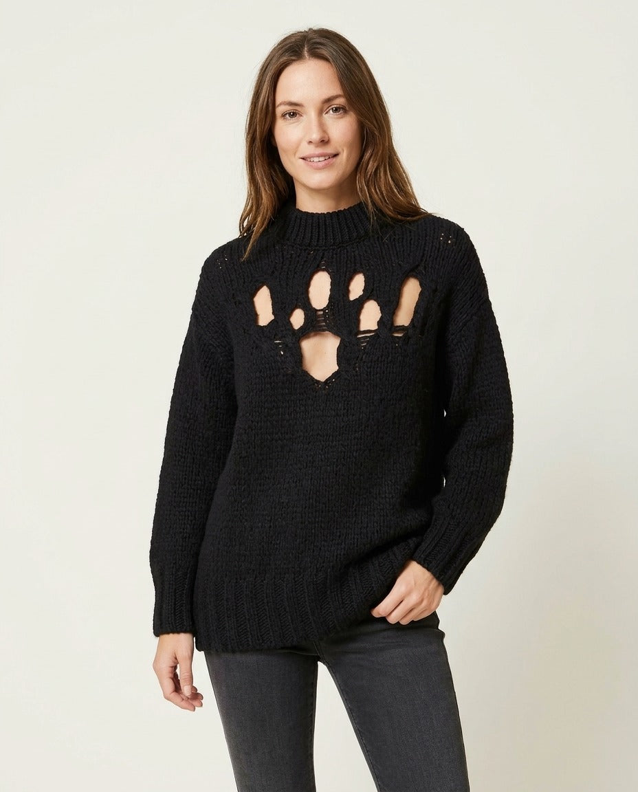 Boohoo Pull oversize maille ajourée noir S/M porté – photo générée par IA