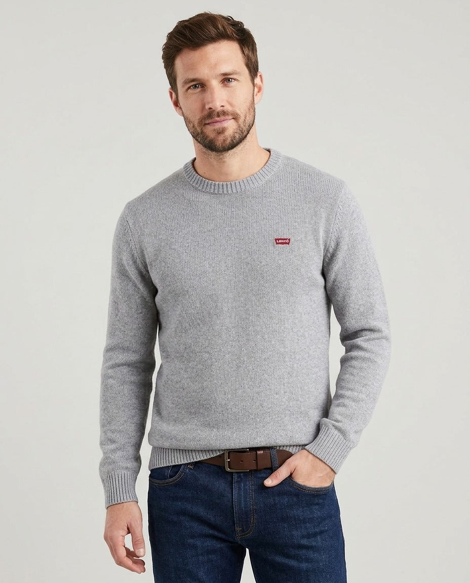 Levi's Pull col rond en coton gris chiné logo brodé S porté – photo générée par IA