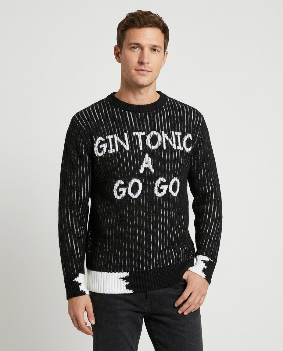 Millions Man Pull homme noir message Gin Tonic A Go Go XL porté – photo générée par IA